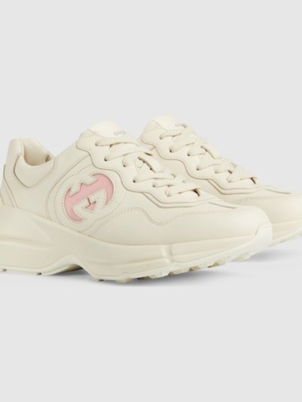 Gucci Women's Rhyton Interlocking G Leather Sneakers Ivory Wild Rose EU36 757887